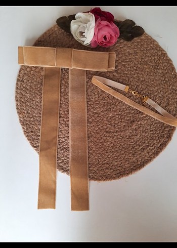 kadife kurdele fiyonk otomatik toka kolye set - Görsel 3