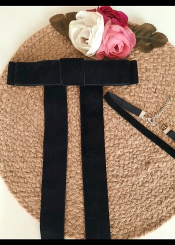 kadife kurdele fiyonk otomatik toka kolye set - Görsel 4