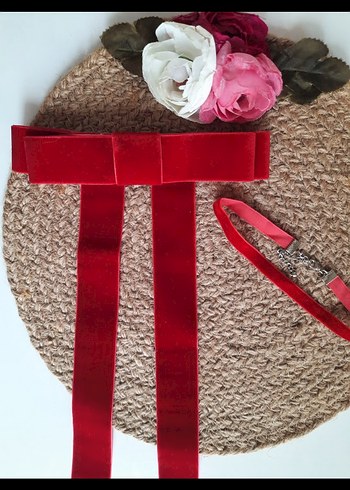 kadife kurdele fiyonk otomatik toka kolye set - Görsel 5