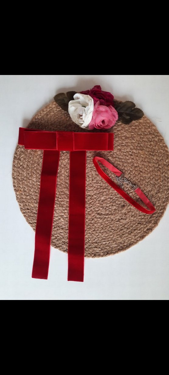 kadife kurdele fiyonk otomatik toka kolye set - Görsel 2