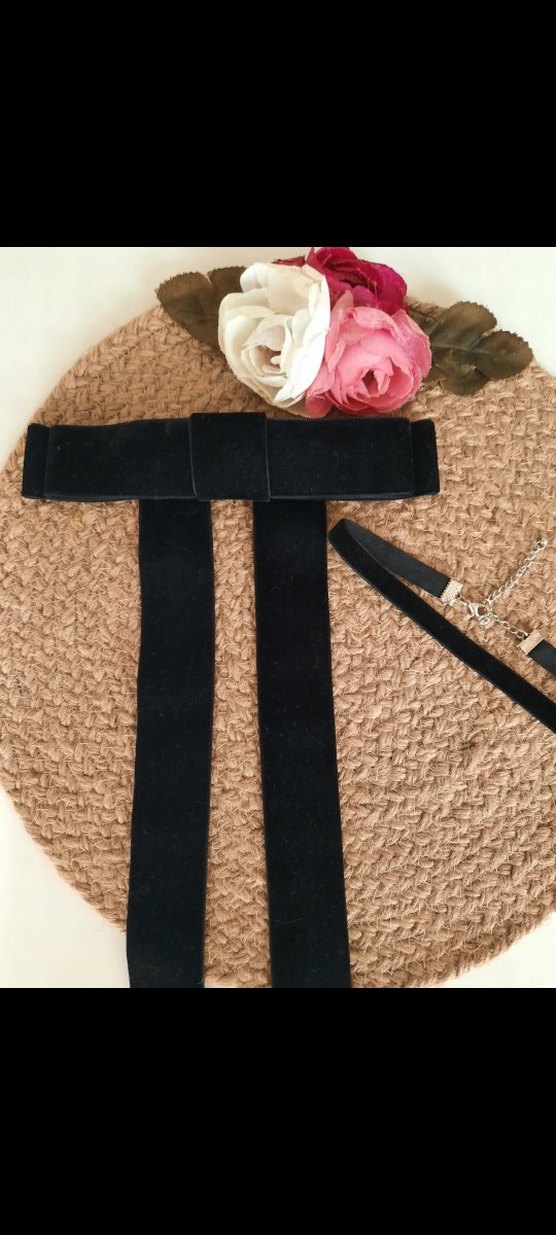 kadife kurdele fiyonk otomatik toka kolye set - Görsel 4