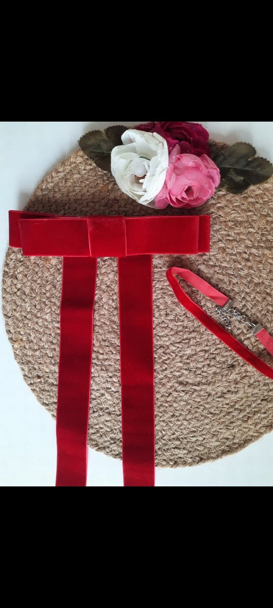 kadife kurdele fiyonk otomatik toka kolye set - Görsel 5