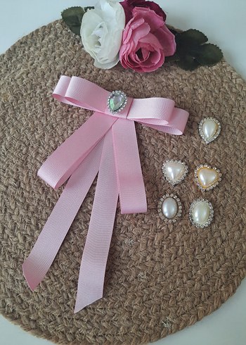 Pembe Kurdeleli fiyonk taşlı broş - Görsel 2