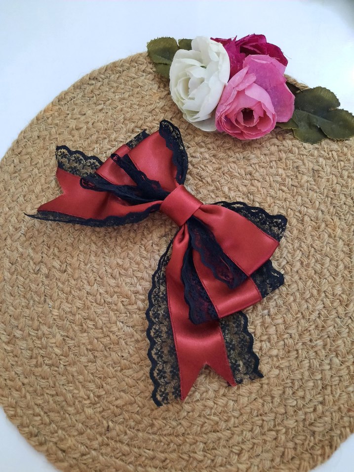 Dantel Detaylı Siyah Fiyonk Saç Aksesuarı - Görsel 3