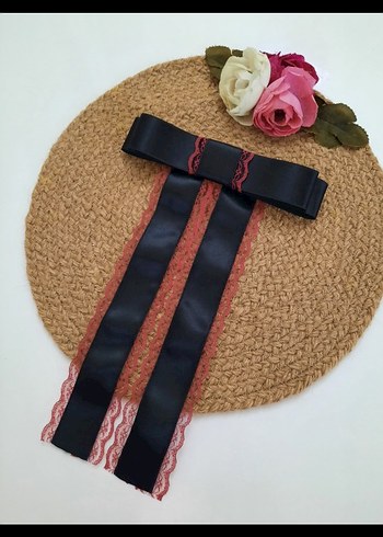 Bohem Koyu Kahverengi dantelli Kurdeleli Saç Aksesuarı - Görsel 3