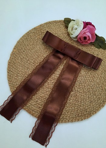 Bohem Koyu Kahverengi dantelli Kurdeleli Saç Aksesuarı - Görsel 18