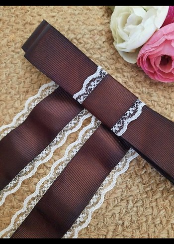 Bohem Koyu Kahverengi dantelli Kurdeleli Saç Aksesuarı - Görsel 2