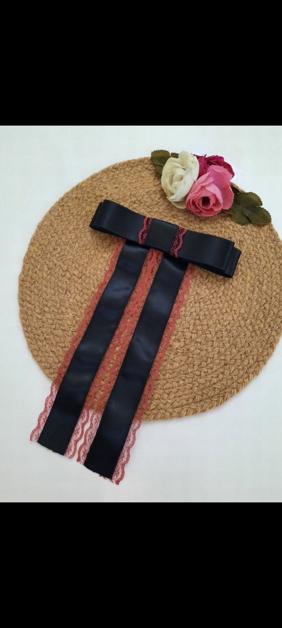 Bohem Koyu Kahverengi dantelli Kurdeleli Saç Aksesuarı - Görsel 3