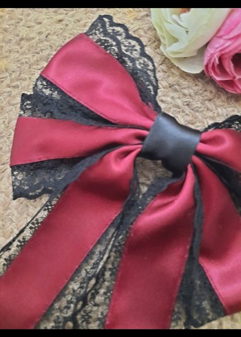 bordo dantel işlemeli kurdele toka - Görsel 2