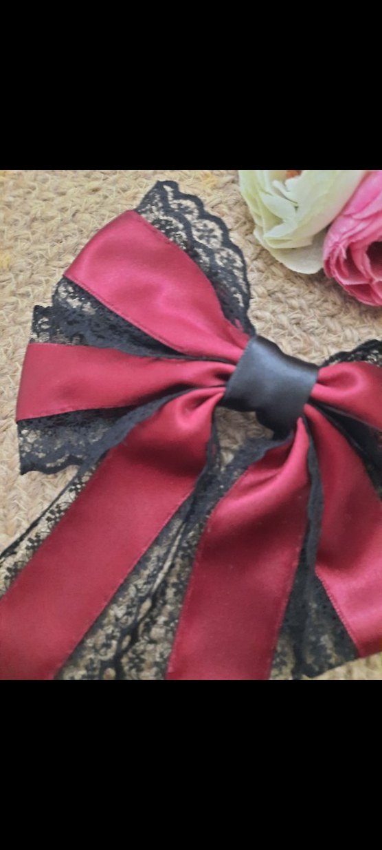 bordo dantel işlemeli kurdele toka - Görsel 2