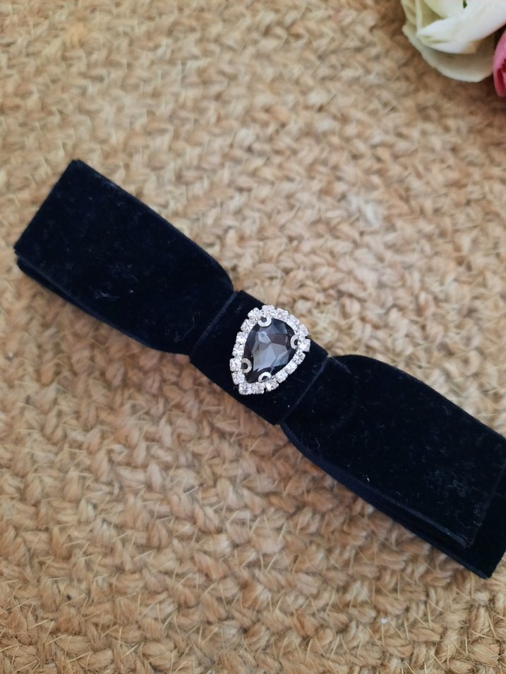 taşlı kadife Kadife Fiyonk Toka - Görsel 3