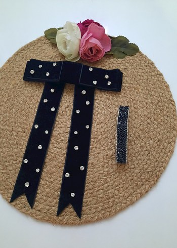 Taşlı Siyah Kadife Kurdele Saç Aksesuarı - Görsel 4