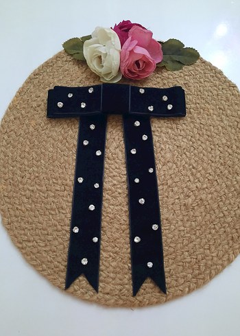 Taşlı Siyah Kadife Kurdele Saç Aksesuarı - Görsel 2