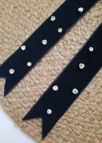 Taşlı Siyah Kadife Kurdele Saç Aksesuarı - Görsel 3