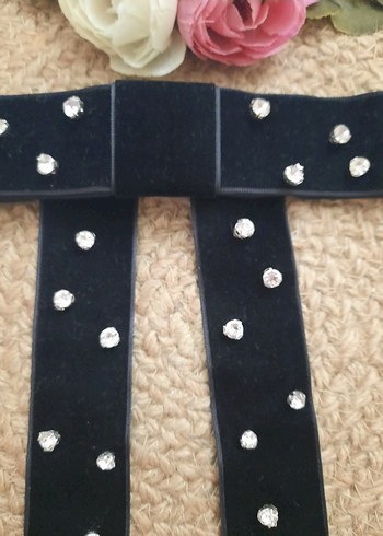 Taşlı Siyah Kadife Kurdele Saç Aksesuarı - Görsel 7