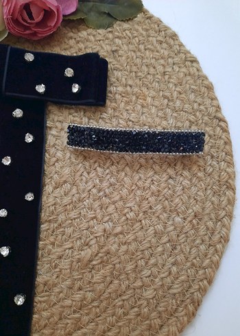 Taşlı Siyah Kadife Kurdele Saç Aksesuarı - Görsel 5