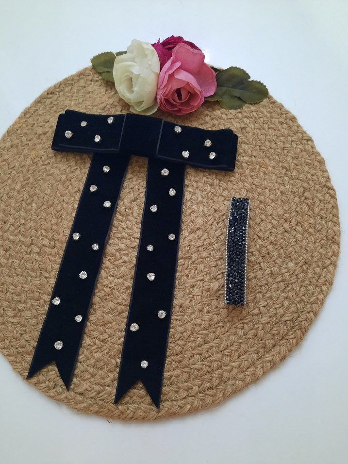 Taşlı Siyah Kadife Kurdele Saç Aksesuarı - Görsel 4