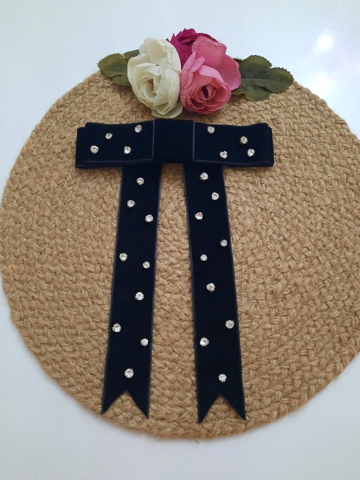 Taşlı Siyah Kadife Kurdele Saç Aksesuarı - Görsel 2