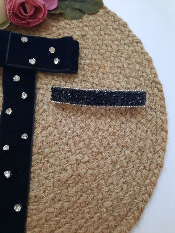 Taşlı Siyah Kadife Kurdele Saç Aksesuarı - Görsel 5