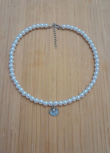  Beden beyaz Renk İstiridye figürlü choker inci kolye 