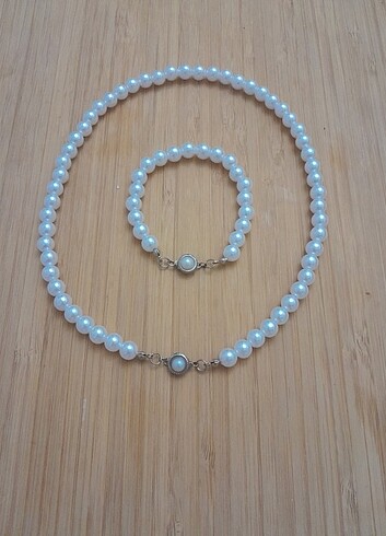 Beden beyaz Renk İnci choker kolye bileklik set