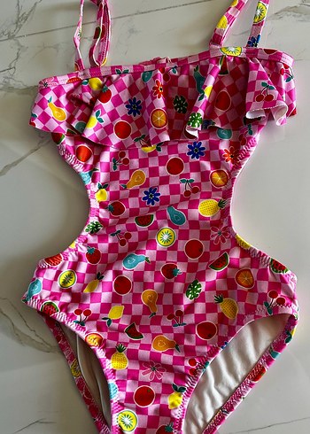 5 Yaş Beden pembe Renk Renkli Desenli Kız Çocuk Mayo bikini