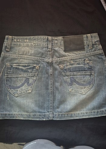 Düğmeli Gri Denim Mini Etek - Görsel 4