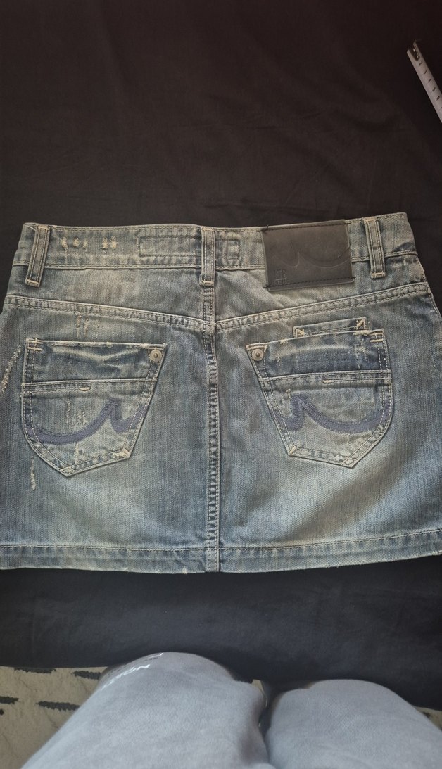 Düğmeli Gri Denim Mini Etek - Görsel 4