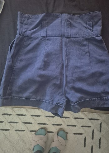 Düğmeli Lacivert Yüksek Bel Kadın Şort - Görsel 3