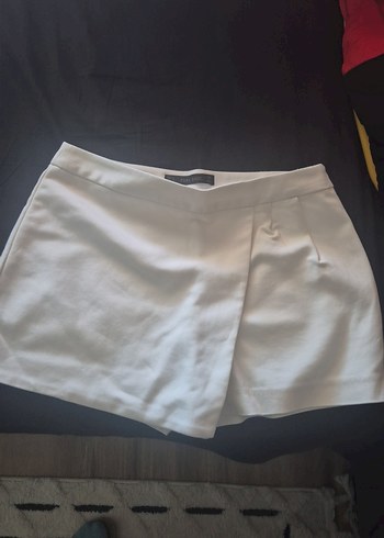 Beyaz Piliseli Kadın Kumaş şort etek - Görsel 4