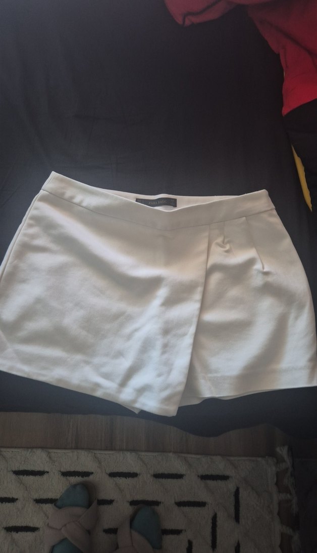 Beyaz Piliseli Kadın Kumaş şort etek - Görsel 4