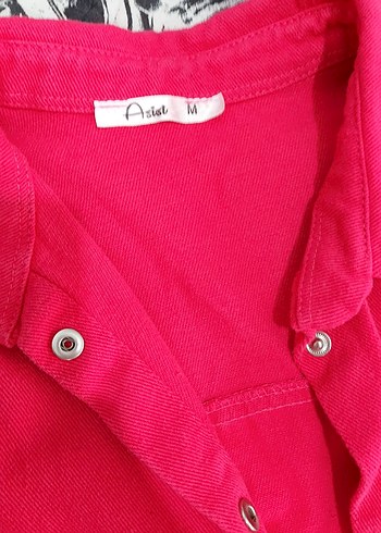 m Beden Düğmeli Pembe Denim Kadın Gömlek