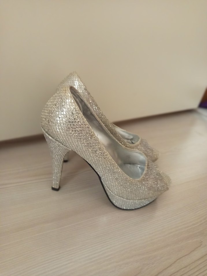 Diger Beyaz Parlak Platform Topuklu Abiye Ayakkabı - Görsel 3