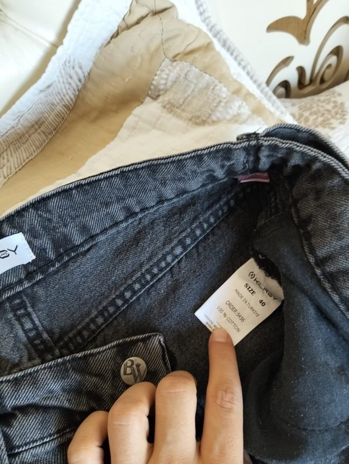 Gri Bol Kesim Kemerli Kadın Kot Pantolon - Görsel 2