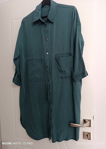 Keten Düğmeli Midi Kadın Gömlek - Görsel 2