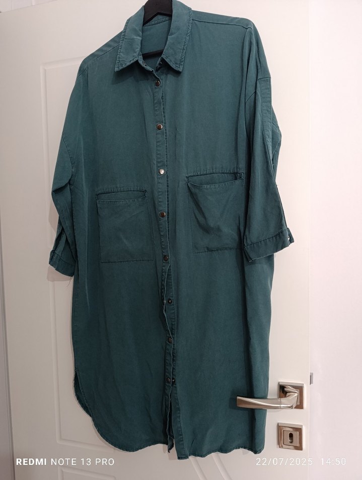 Keten Düğmeli Midi Kadın Gömlek - Görsel 2