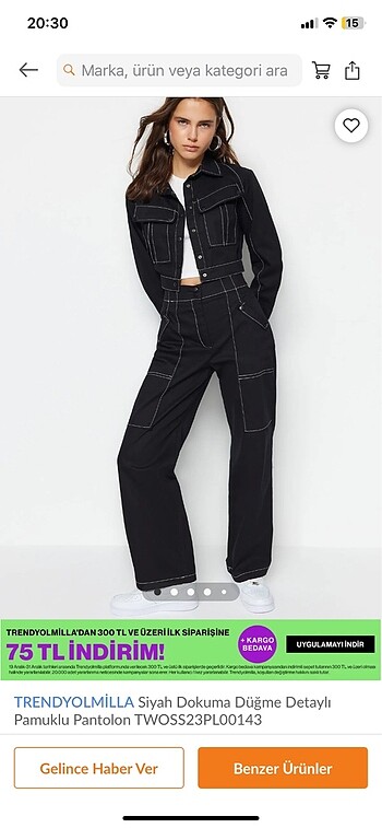 Trendyolmilla Siyah Dokuma Düğme Detaylı Pamuklu Pantolon