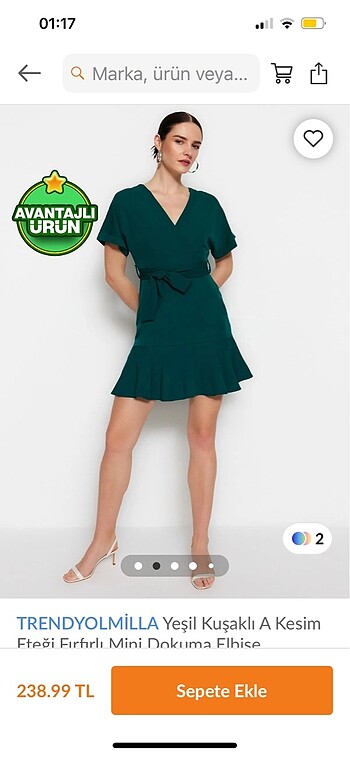 Yeşil Kuşaklı Fırfır Etek Mini Elbise