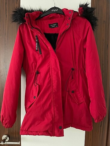 Lcw kapüşonlu kırmızı kadın parka/mont - Görsel 7