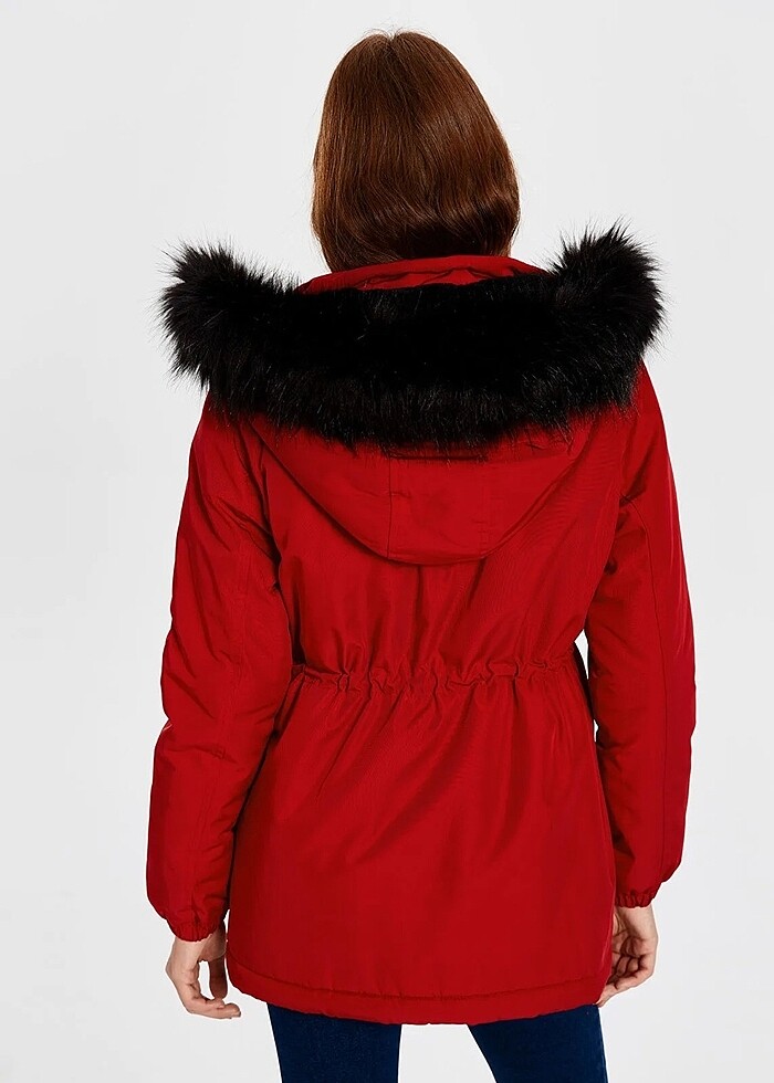 Lcw kapüşonlu kırmızı kadın parka/mont - Görsel 5