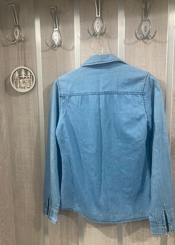 34 Beden Düğmeli Mavi Denim Kadın Gömlek