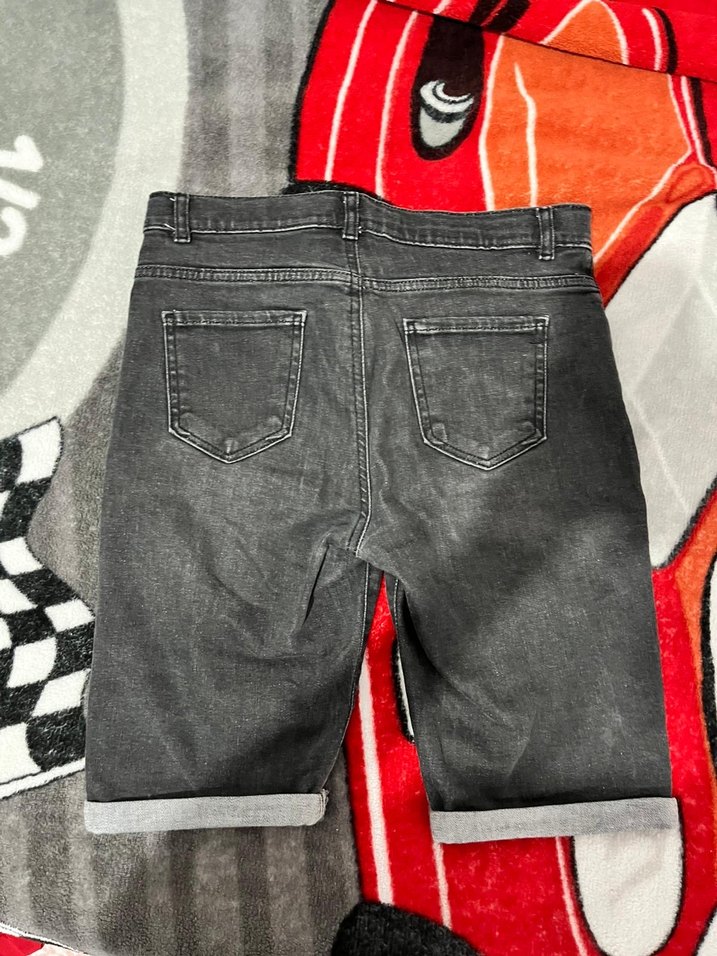 Gri Renkli Bağcıklı Erkek Kısa Kot Şort - Görsel 3