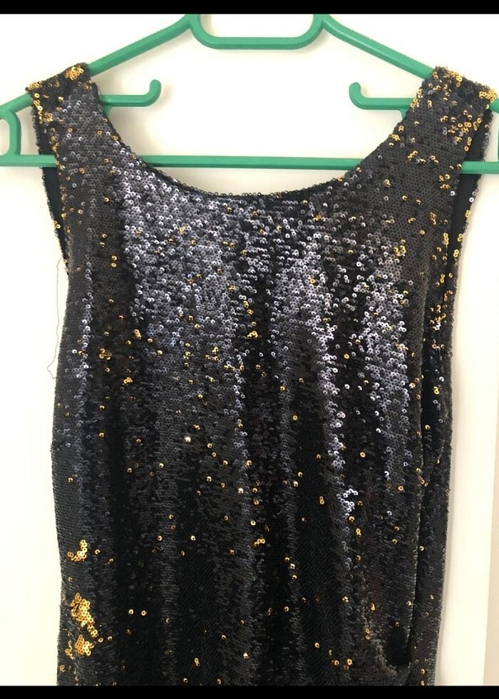 Pul payet siyah Gold  derin sırt dekolteli abiye elbise - Görsel 2