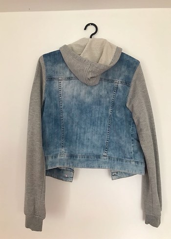 m Beden gri Renk Gri Denim ve Gri Sweatshirt Kombinli Kadın Ceket