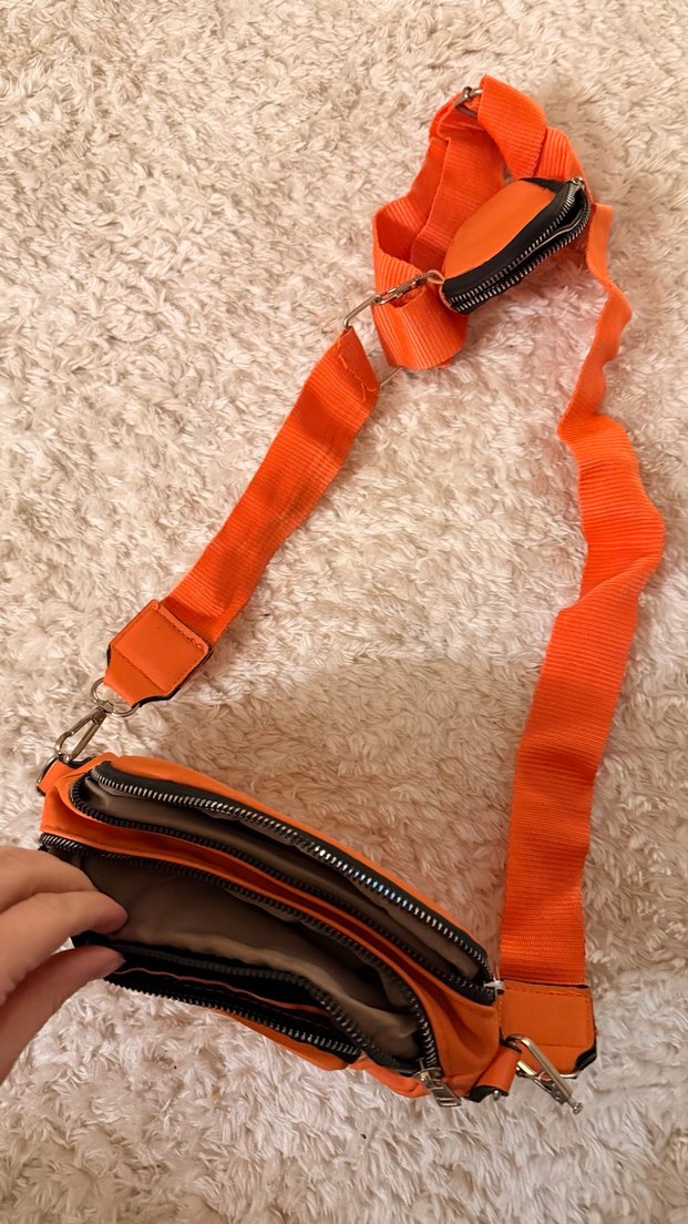 Turuncu Fermuarlı Kadın Omuz Çantası - Görsel 2