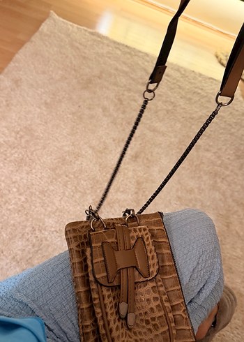 Kahverengi Deri Yılan Desenli Kadın Çanta - Görsel 2