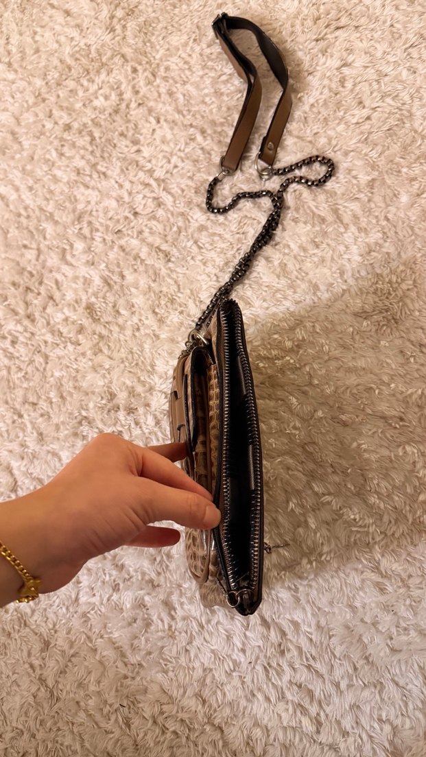 Kahverengi Deri Yılan Desenli Kadın Çanta - Görsel 3