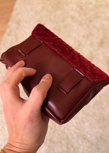 Bordo Kadife Nakışlı Kadın Çanta bel çantası - Görsel 2