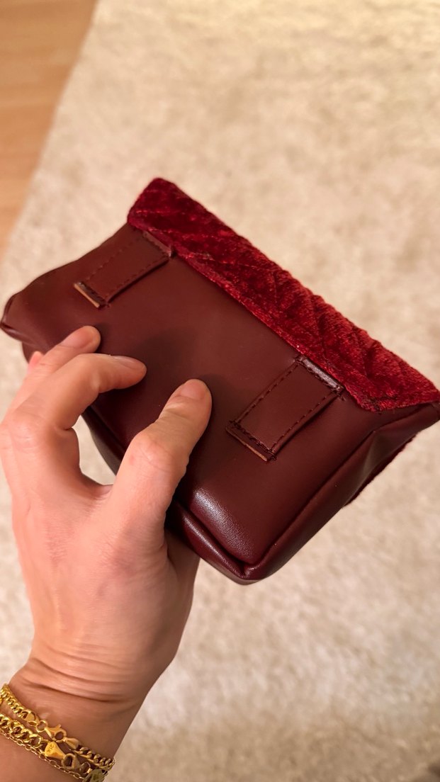 Bordo Kadife Nakışlı Kadın Çanta bel çantası - Görsel 2