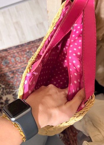 Pembe Fiyonklu Bohem Örgü Kadın Çanta - Görsel 2